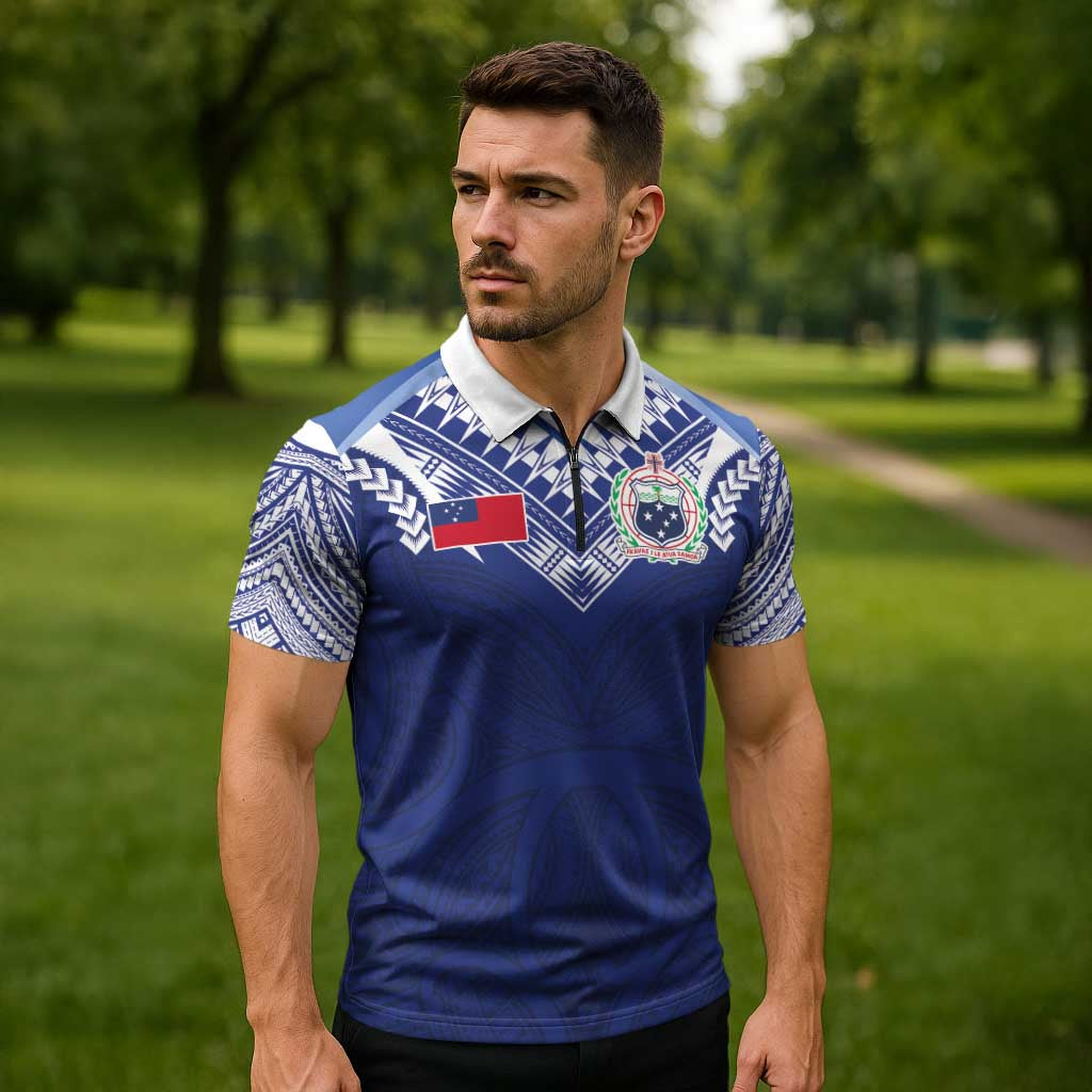 Custom Samoa Rugby Zipper Polo Shirt Pacific Motifs - Polynesian Pride