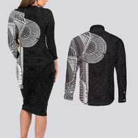 Samoan Tatau Couples Matching Long Sleeve Bodycon Dress and Long Sleeve Button Shirt Art Tribal Traditional Tattoos LT03 - Polynesian Pride