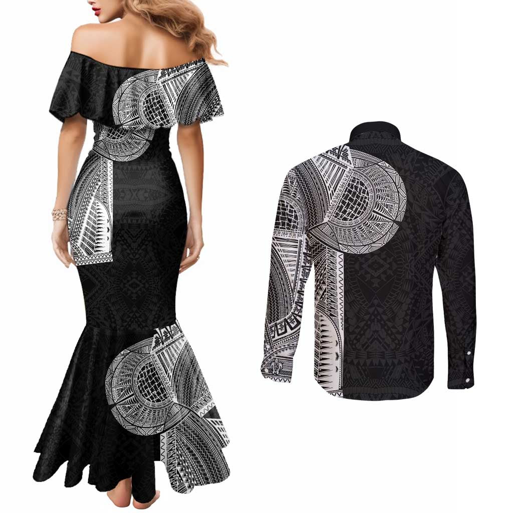 Samoan Tatau Couples Matching Mermaid Dress and Long Sleeve Button Shirt Art Tribal Traditional Tattoos LT03 - Polynesian Pride