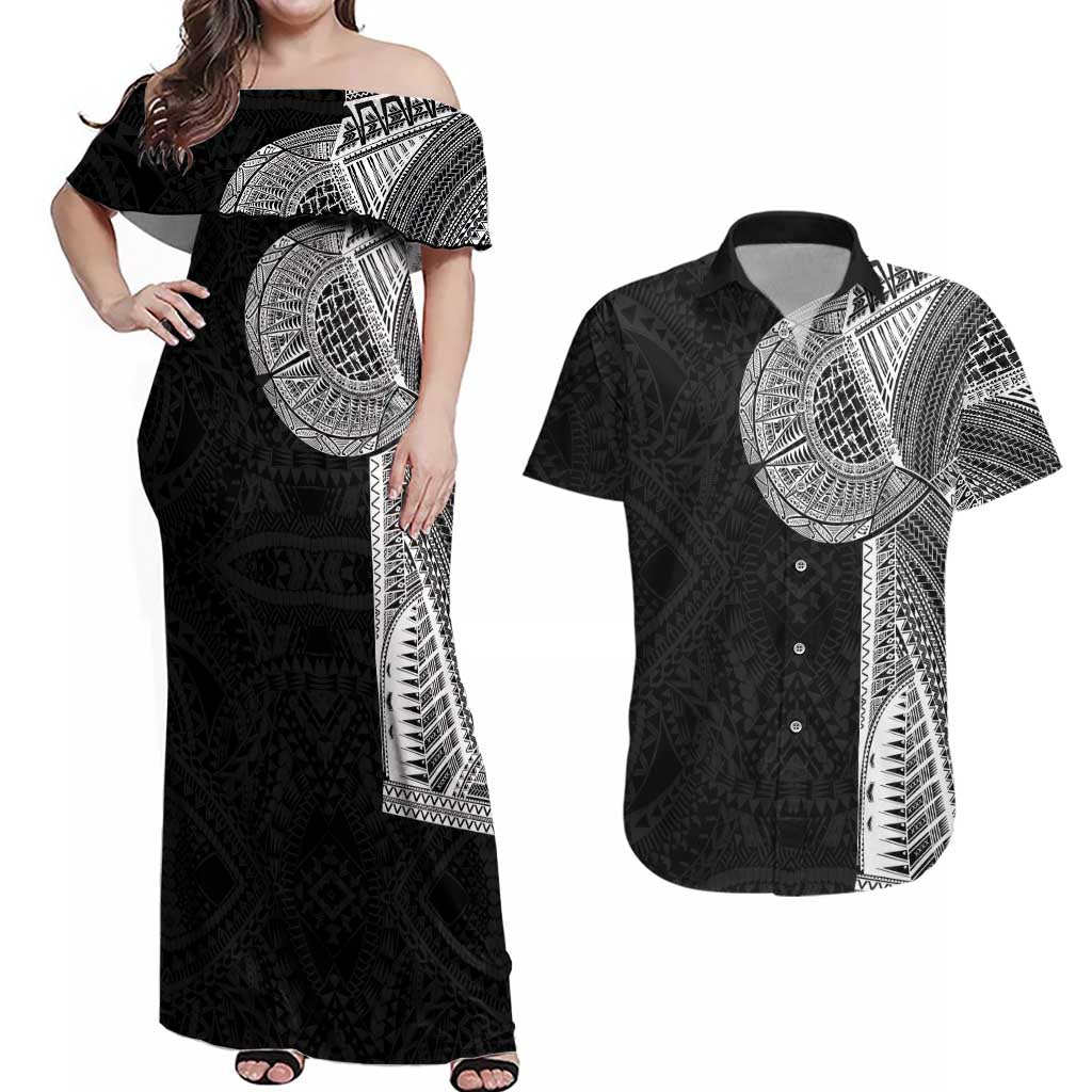 Samoan Tatau Couples Matching Off Shoulder Maxi Dress and Hawaiian Shirt Art Tribal Traditional Tattoos - Polynesian Pride