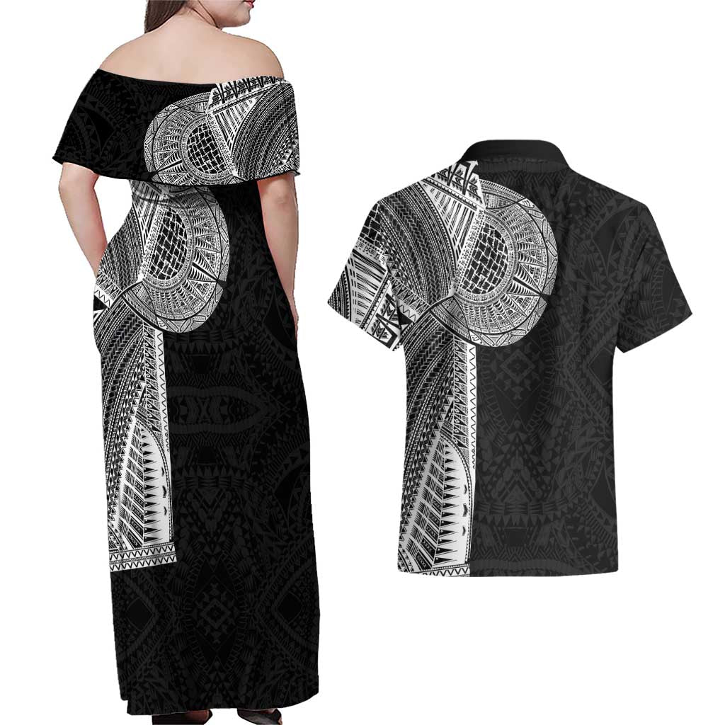 Samoan Tatau Couples Matching Off Shoulder Maxi Dress and Hawaiian Shirt Art Tribal Traditional Tattoos LT03 - Polynesian Pride