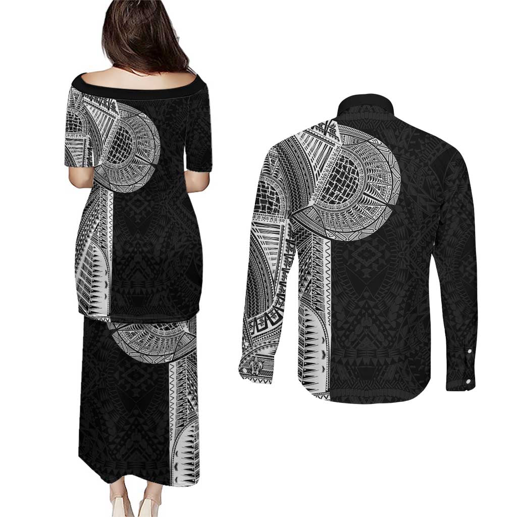 Samoan Tatau Couples Matching Puletasi and Long Sleeve Button Shirt Art Tribal Traditional Tattoos - Polynesian Pride