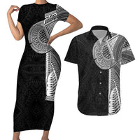 Samoan Tatau Couples Matching Short Sleeve Bodycon Dress and Hawaiian Shirt Art Tribal Traditional Tattoos LT03 Black - Polynesian Pride