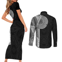 Samoan Tatau Couples Matching Short Sleeve Bodycon Dress and Long Sleeve Button Shirt Art Tribal Traditional Tattoos LT03 - Polynesian Pride