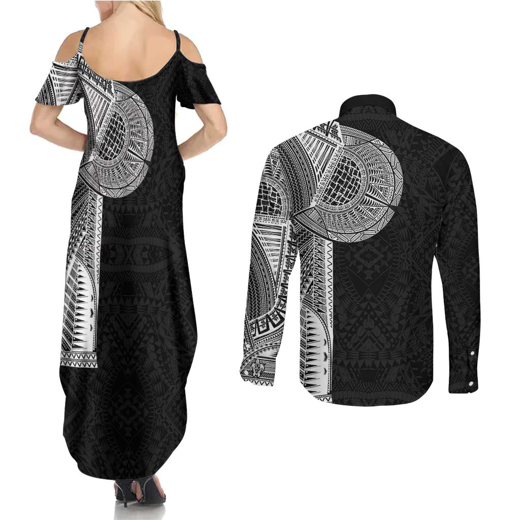 Samoan Tatau Couples Matching Summer Maxi Dress and Long Sleeve Button Shirt Art Tribal Traditional Tattoos - Polynesian Pride