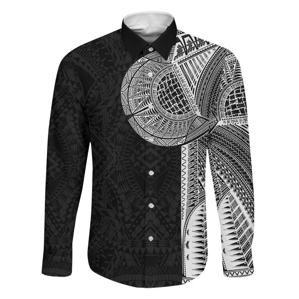 Samoan Tatau Family Matching Mermaid Dress and Hawaiian Shirt Art Tribal Traditional Tattoos LT03 Dad's Shirt - Long Sleeve Black - Polynesian Pride