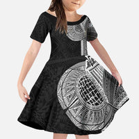 Samoan Tatau Family Matching Off Shoulder Maxi Dress and Hawaiian Shirt Art Tribal Traditional Tattoos LT03 Daughter's Dress Black - Polynesian Pride