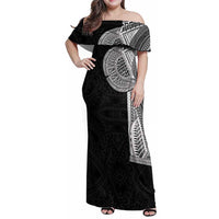 Samoan Tatau Family Matching Off Shoulder Maxi Dress and Hawaiian Shirt Art Tribal Traditional Tattoos LT03 Mom's Dress Black - Polynesian Pride