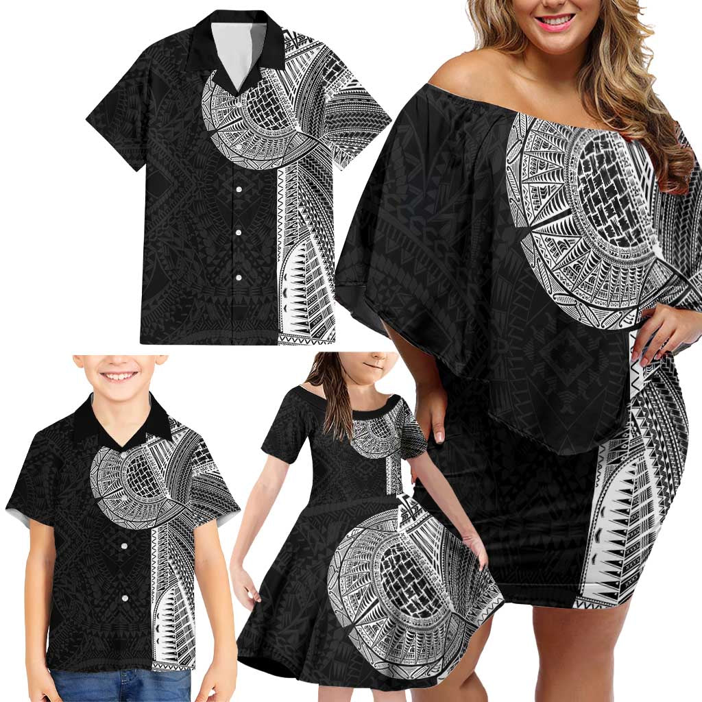 Samoan Tatau Family Matching Off Shoulder Short Dress and Hawaiian Shirt Art Tribal Traditional Tattoos - Polynesian Pride