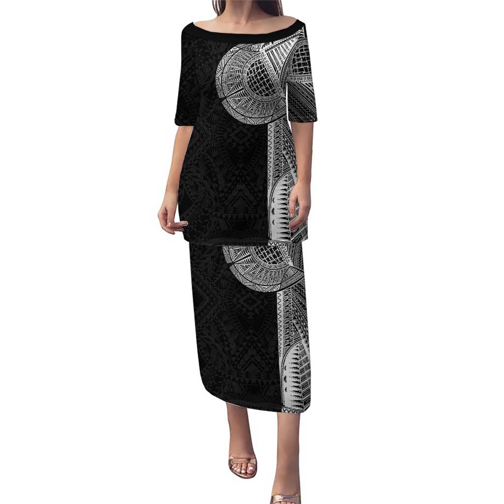 Samoan Tatau Family Matching Puletasi and Hawaiian Shirt Art Tribal Traditional Tattoos LT03 Mom's Dress Black - Polynesian Pride