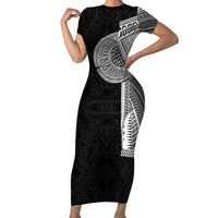 Samoan Tatau Family Matching Short Sleeve Bodycon Dress and Hawaiian Shirt Art Tribal Traditional Tattoos LT03 Mom's Dress Black - Polynesian Pride
