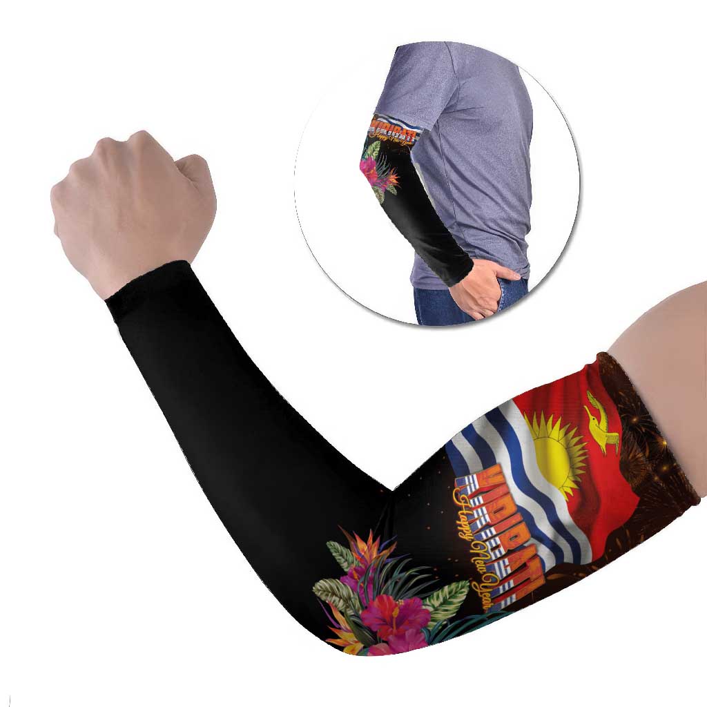Kiribati Flag and Fireworks Arm Sleeves First Place Welcome the New Year LT03 Set of 2 Black - Polynesian Pride