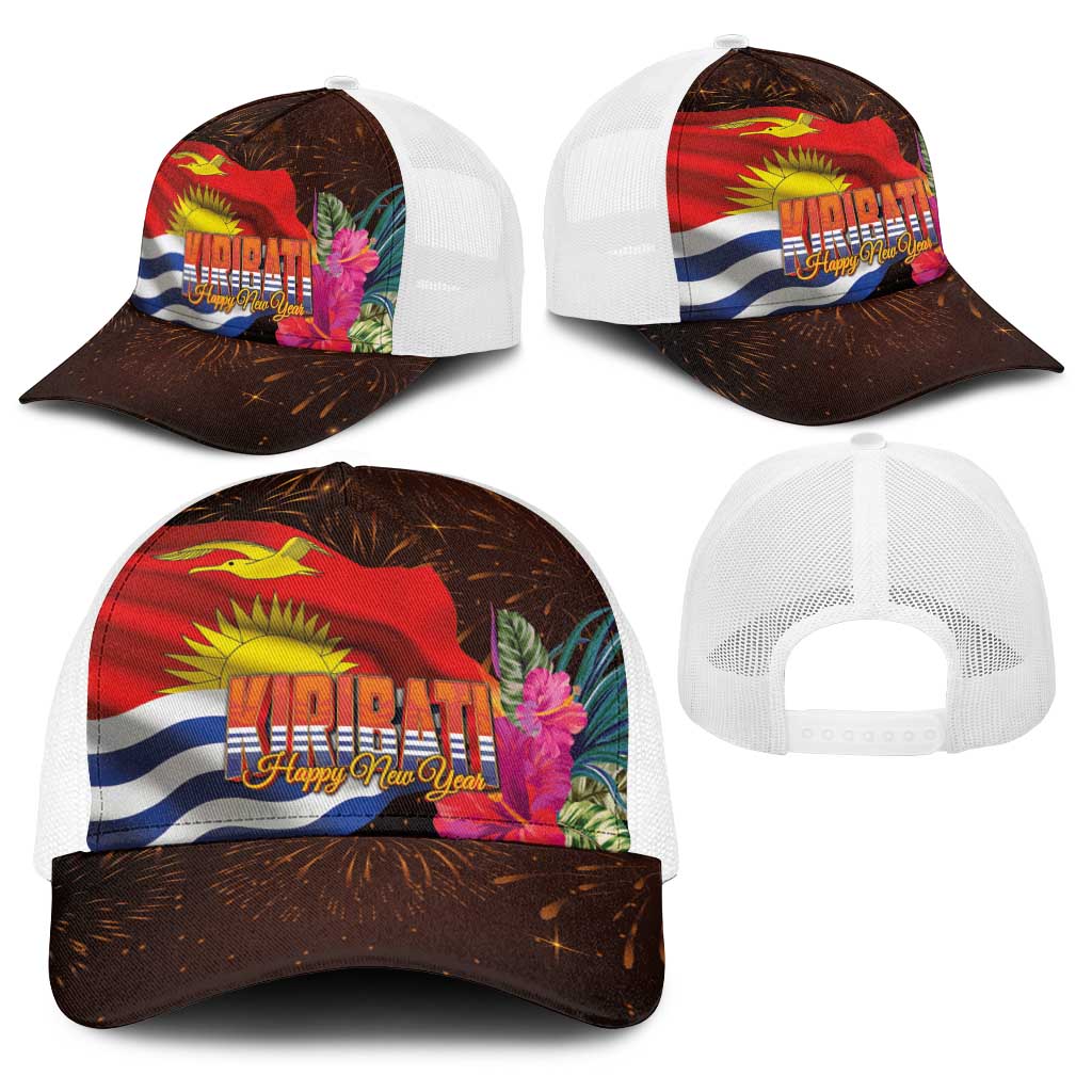 Kiribati Flag and Fireworks Baseball Net Cap First Place Welcome the New Year - Polynesian Pride
