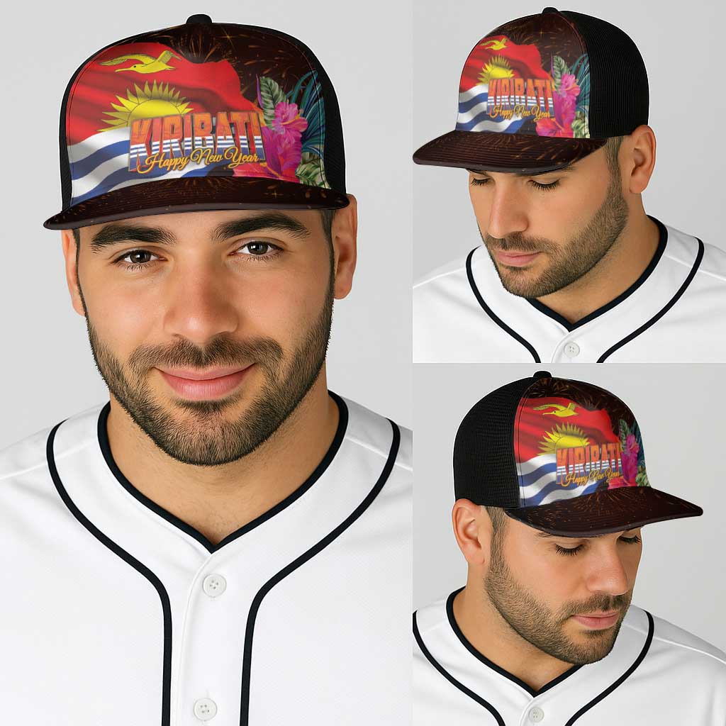Kiribati Flag and Fireworks Baseball Net Cap First Place Welcome the New Year - Polynesian Pride