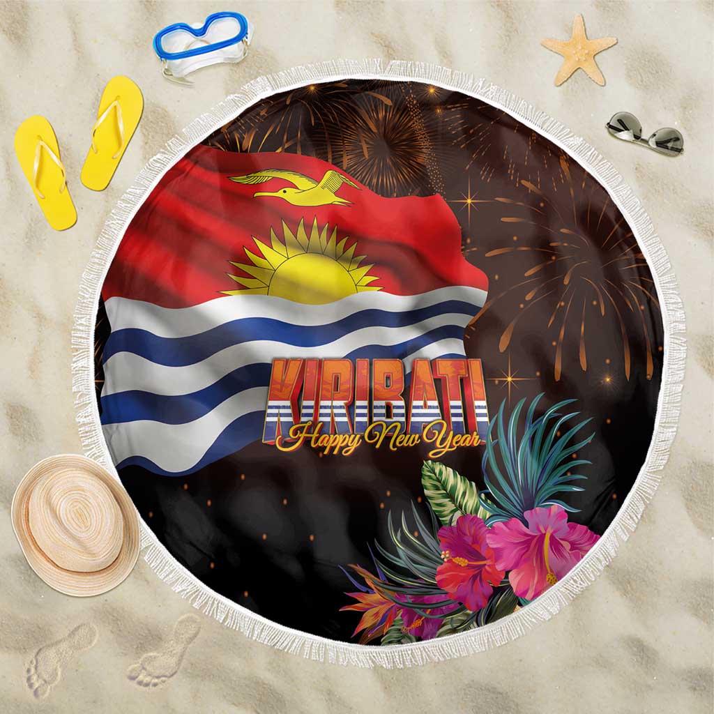 Kiribati Flag and Fireworks Beach Blanket First Place Welcome the New Year LT03 One Size 150cm Black - Polynesian Pride