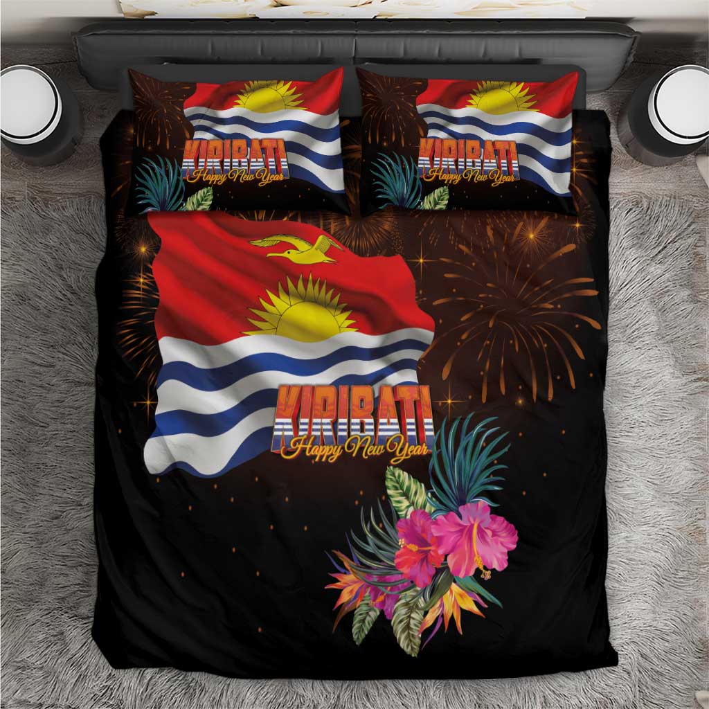 Kiribati Flag and Fireworks Bedding Set First Place Welcome the New Year LT03 Black - Polynesian Pride