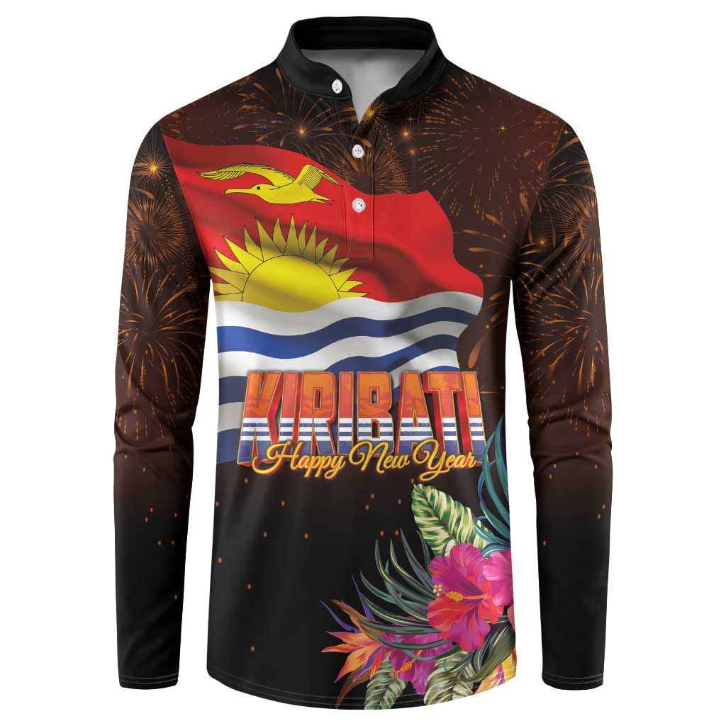Kiribati Flag and Fireworks Button Sweatshirt First Place Welcome the New Year LT03 Black - Polynesian Pride