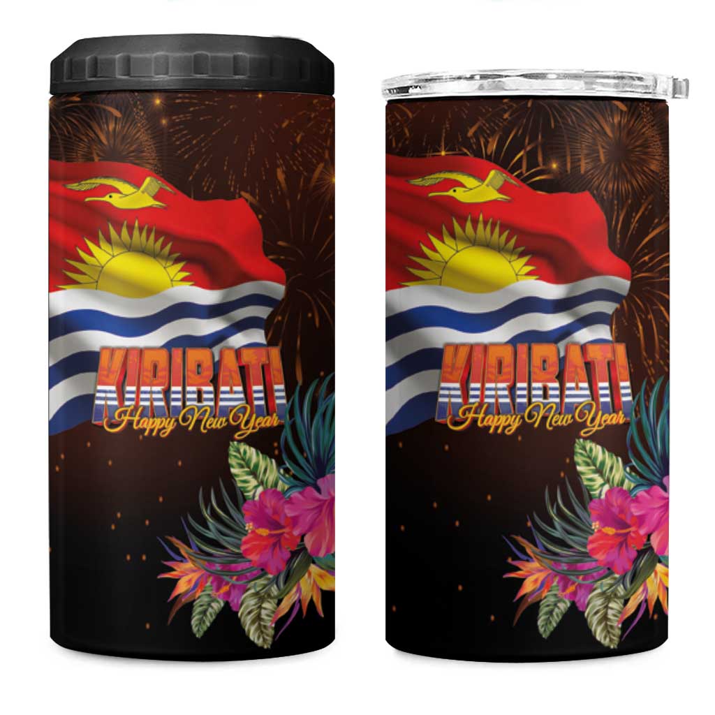 Kiribati Flag and Fireworks 4 in 1 Can Cooler Tumbler First Place Welcome the New Year LT03 One Size: 16 oz Black - Polynesian Pride