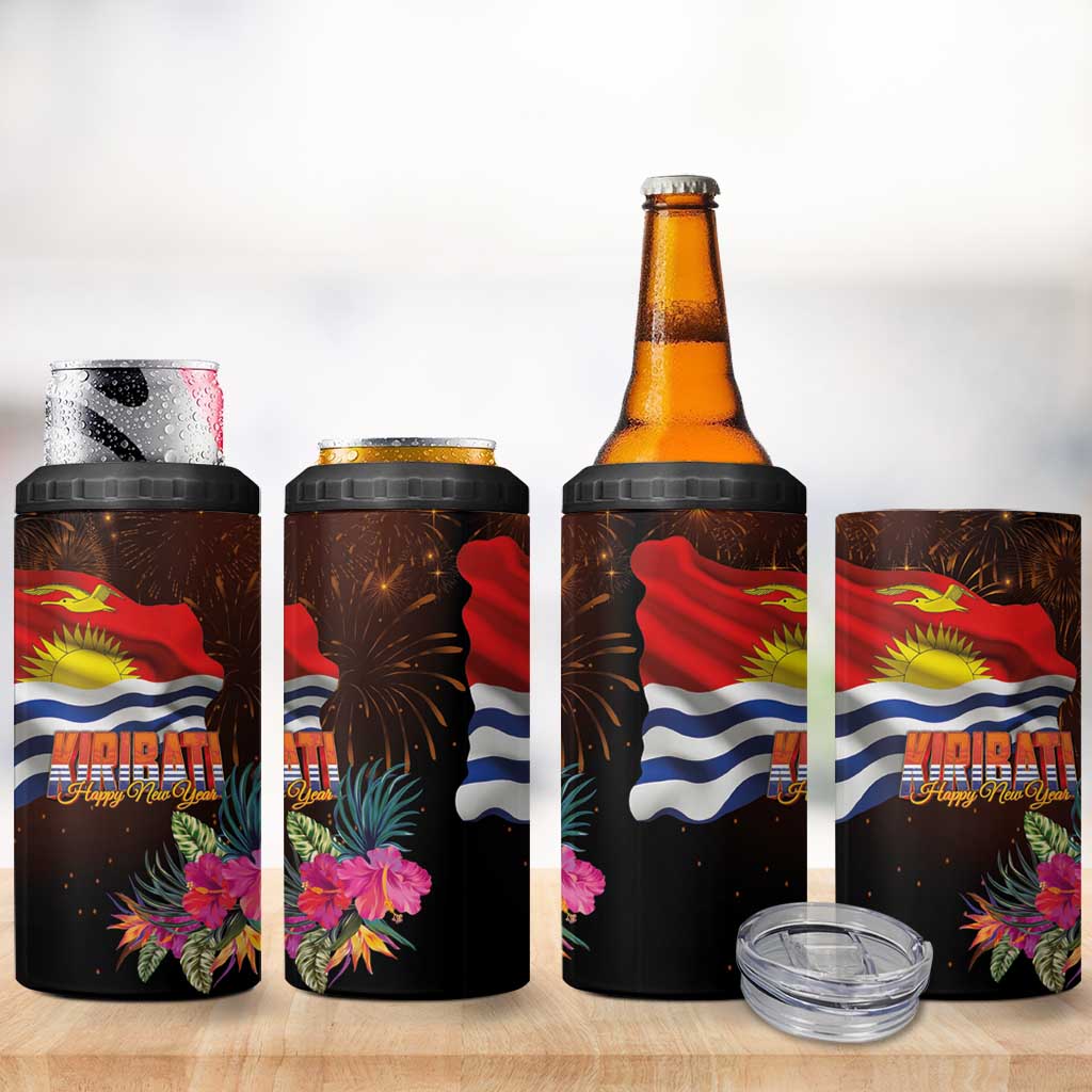 Kiribati Flag and Fireworks 4 in 1 Can Cooler Tumbler First Place Welcome the New Year - Polynesian Pride