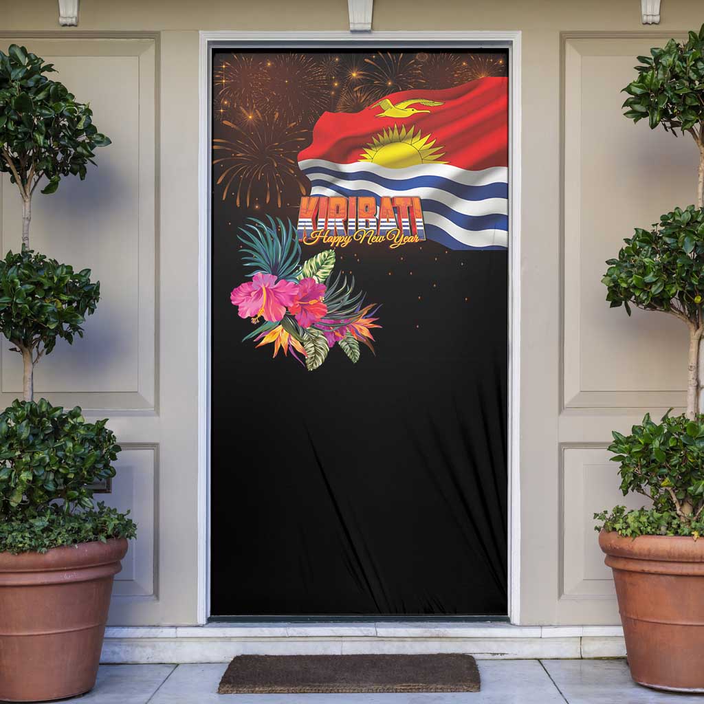 Kiribati Flag and Fireworks Door Cover First Place Welcome the New Year LT03 Black - Polynesian Pride