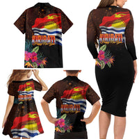 Kiribati Flag and Fireworks Family Matching Long Sleeve Bodycon Dress and Hawaiian Shirt First Place Welcome the New Year LT03 - Polynesian Pride