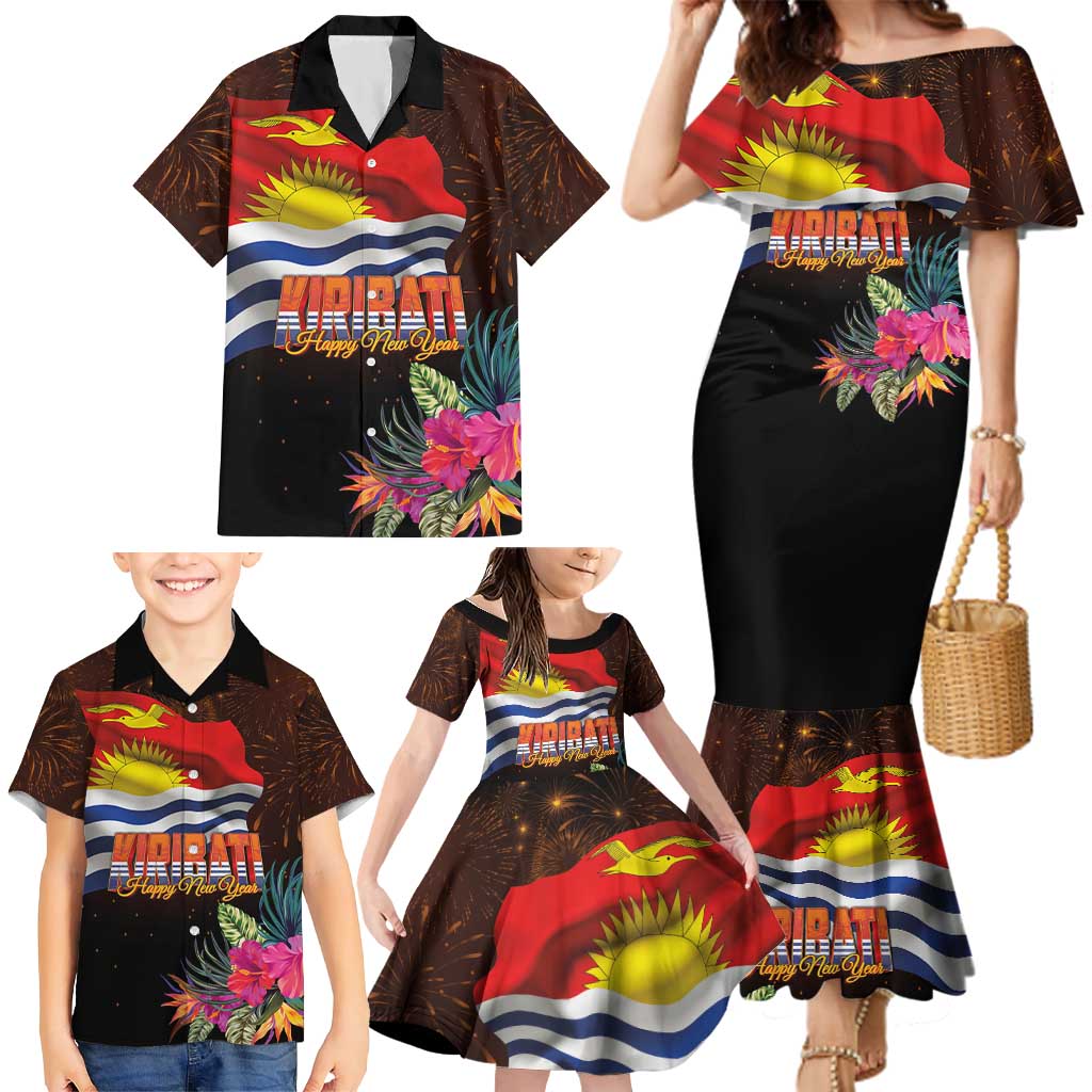 Kiribati Flag and Fireworks Family Matching Mermaid Dress and Hawaiian Shirt First Place Welcome the New Year LT03 - Polynesian Pride