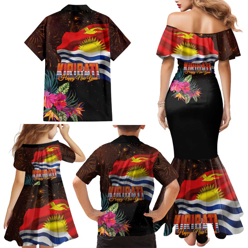 Kiribati Flag and Fireworks Family Matching Mermaid Dress and Hawaiian Shirt First Place Welcome the New Year LT03 - Polynesian Pride