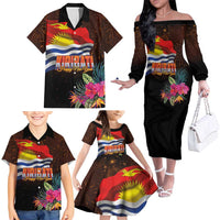 Kiribati Flag and Fireworks Family Matching Off The Shoulder Long Sleeve Dress and Hawaiian Shirt First Place Welcome the New Year LT03 - Polynesian Pride