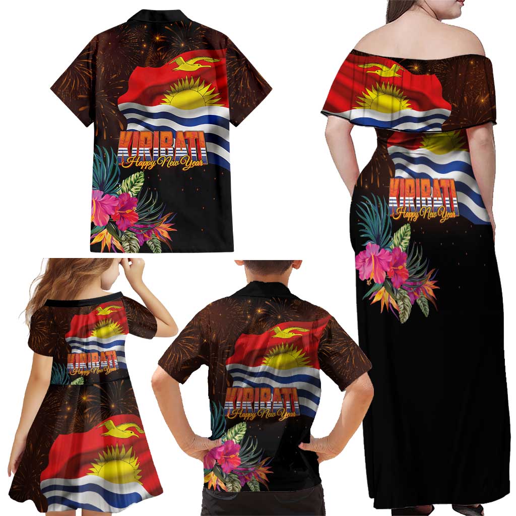Kiribati Flag and Fireworks Family Matching Off Shoulder Maxi Dress and Hawaiian Shirt First Place Welcome the New Year LT03 - Polynesian Pride