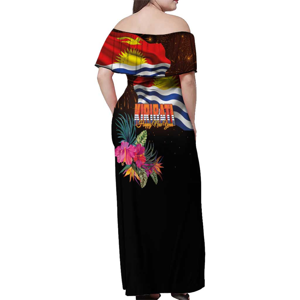 Kiribati Flag and Fireworks Family Matching Off Shoulder Maxi Dress and Hawaiian Shirt First Place Welcome the New Year LT03 - Polynesian Pride