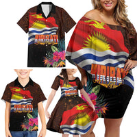 Kiribati Flag and Fireworks Family Matching Off Shoulder Short Dress and Hawaiian Shirt First Place Welcome the New Year LT03 - Polynesian Pride