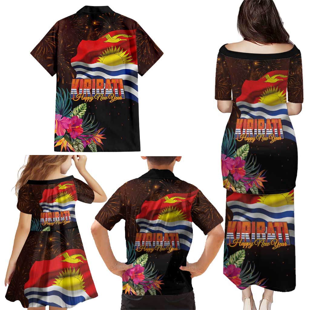 Kiribati Flag and Fireworks Family Matching Puletasi and Hawaiian Shirt First Place Welcome the New Year - Polynesian Pride