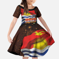 Kiribati Flag and Fireworks Family Matching Summer Maxi Dress and Hawaiian Shirt First Place Welcome the New Year LT03 Daughter's Dress Black - Polynesian Pride