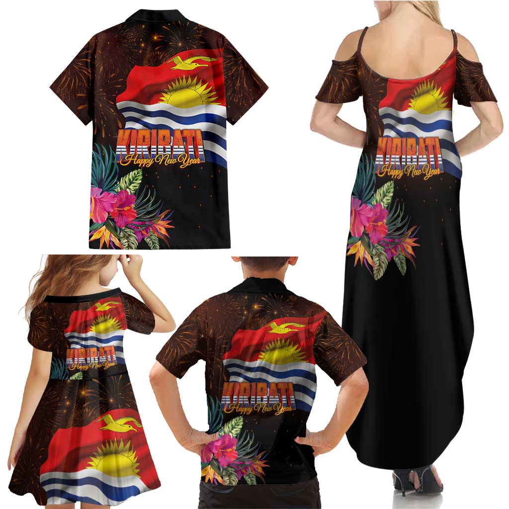 Kiribati Flag and Fireworks Family Matching Summer Maxi Dress and Hawaiian Shirt First Place Welcome the New Year LT03 - Polynesian Pride