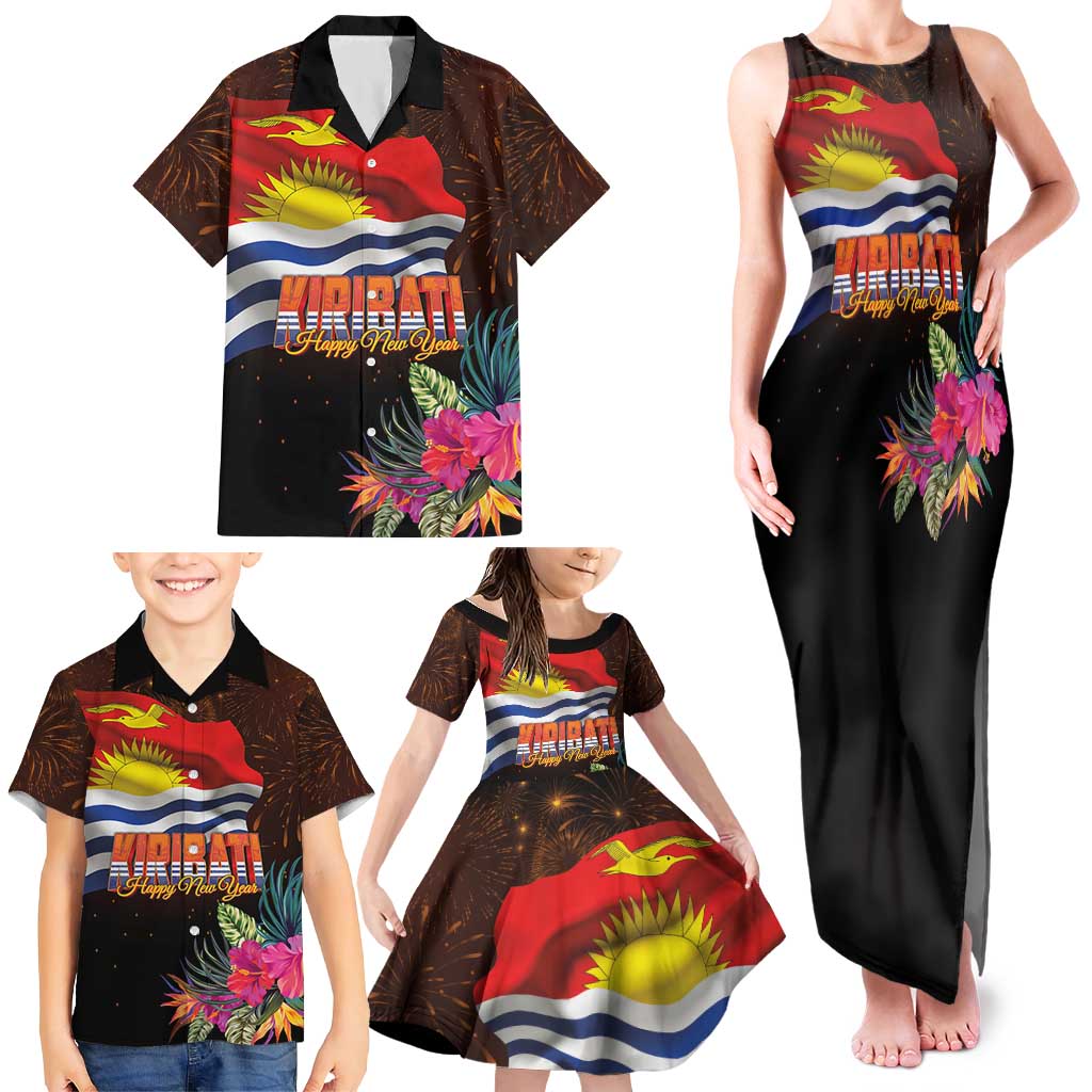 Kiribati Flag and Fireworks Family Matching Tank Maxi Dress and Hawaiian Shirt First Place Welcome the New Year LT03 - Polynesian Pride
