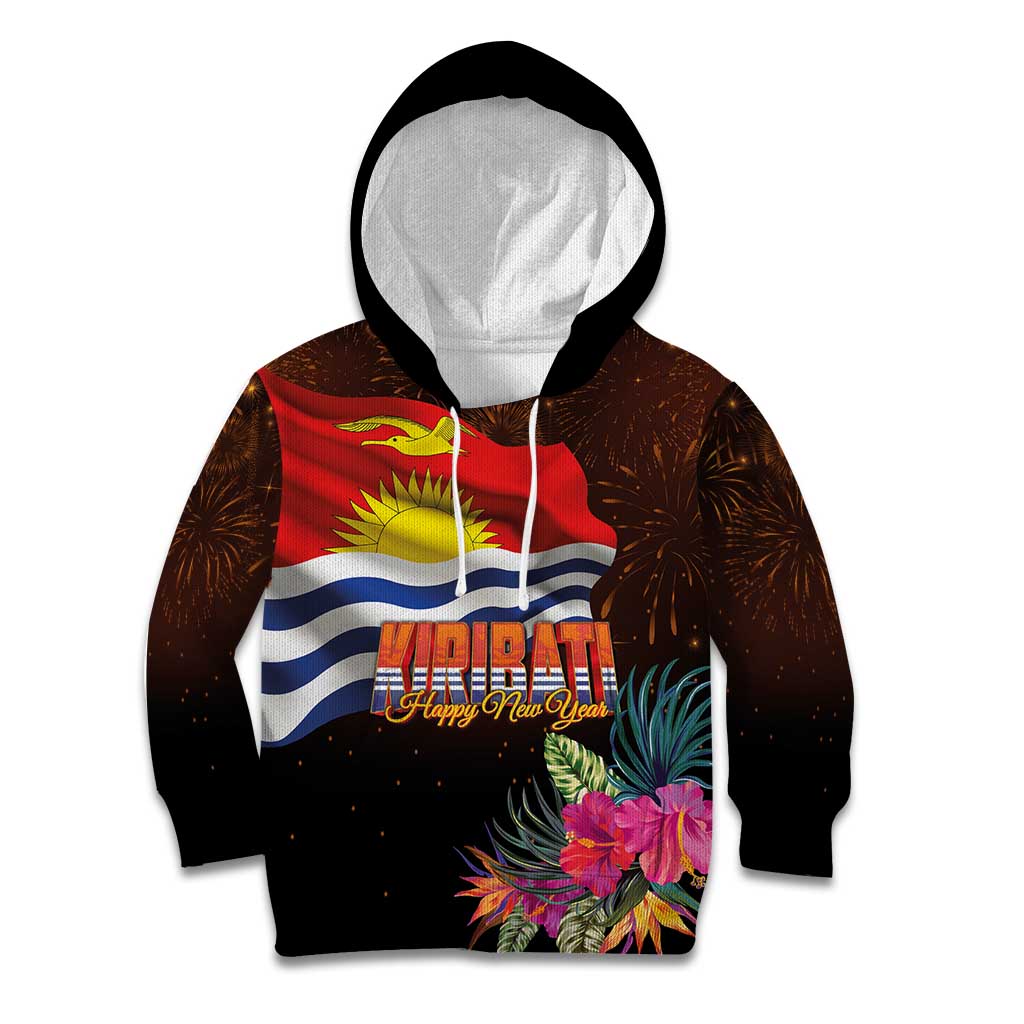Kiribati Flag and Fireworks Kid Hoodie First Place Welcome the New Year LT03 Hoodie Black - Polynesian Pride