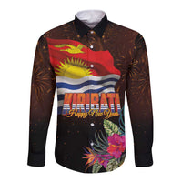 Kiribati Flag and Fireworks Long Sleeve Button Shirt First Place Welcome the New Year LT03 Unisex Black - Polynesian Pride