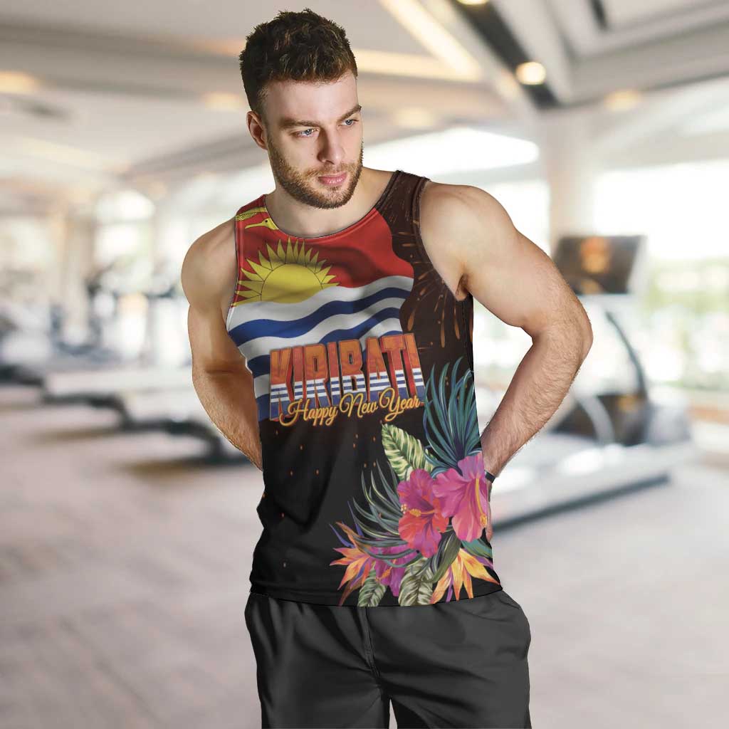 Kiribati Flag and Fireworks Men Tank Top First Place Welcome the New Year LT03 Black - Polynesian Pride
