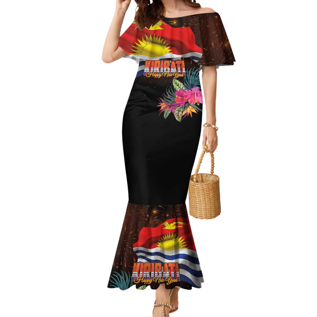 Kiribati Flag and Fireworks Mermaid Dress First Place Welcome the New Year LT03 Women Black - Polynesian Pride