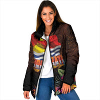 Kiribati Flag and Fireworks Padded Jacket First Place Welcome the New Year LT03 Women Black - Polynesian Pride