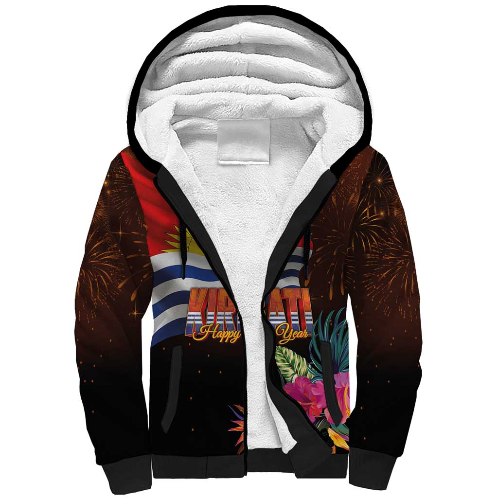 Kiribati Flag and Fireworks Sherpa Hoodie First Place Welcome the New Year LT03 Unisex Black - Polynesian Pride