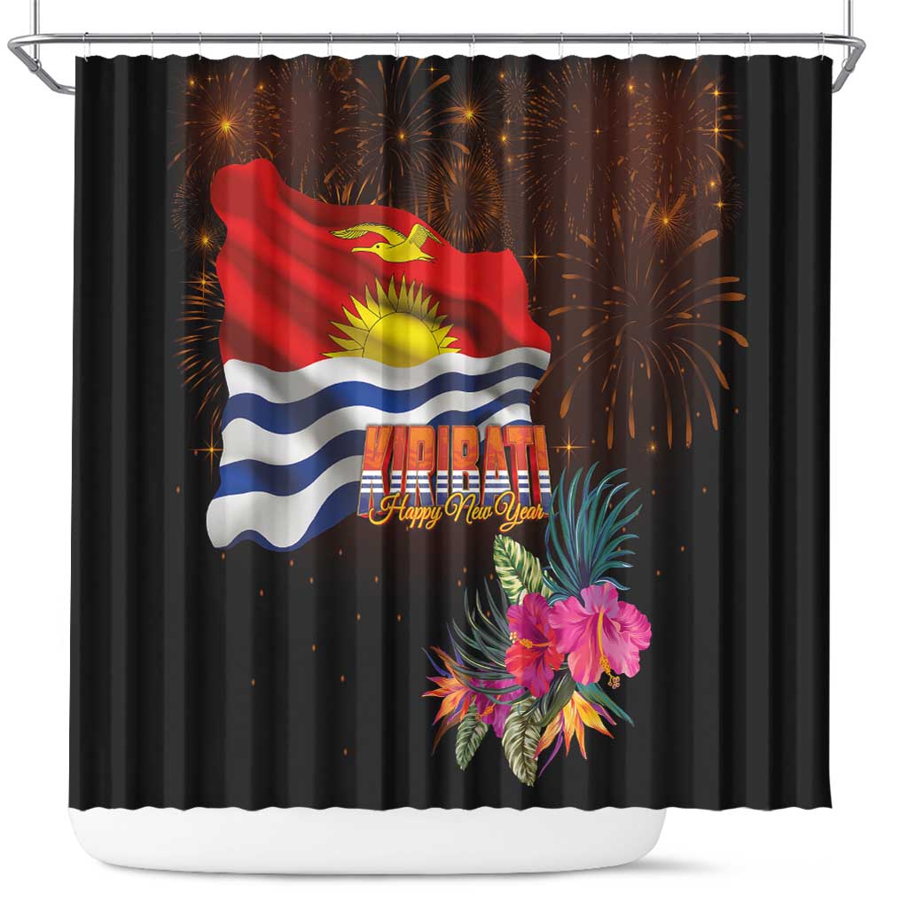 Kiribati Flag and Fireworks Shower Curtain First Place Welcome the New Year LT03 Black - Polynesian Pride