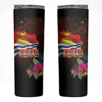 Kiribati Flag and Fireworks Skinny Tumbler First Place Welcome the New Year LT03 Black - Polynesian Pride
