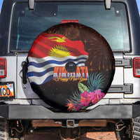 Kiribati Flag and Fireworks Spare Tire Cover First Place Welcome the New Year LT03 Black - Polynesian Pride