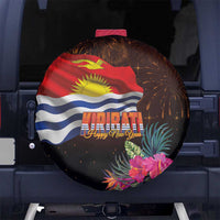 Kiribati Flag and Fireworks Spare Tire Cover First Place Welcome the New Year LT03 No hole Black - Polynesian Pride
