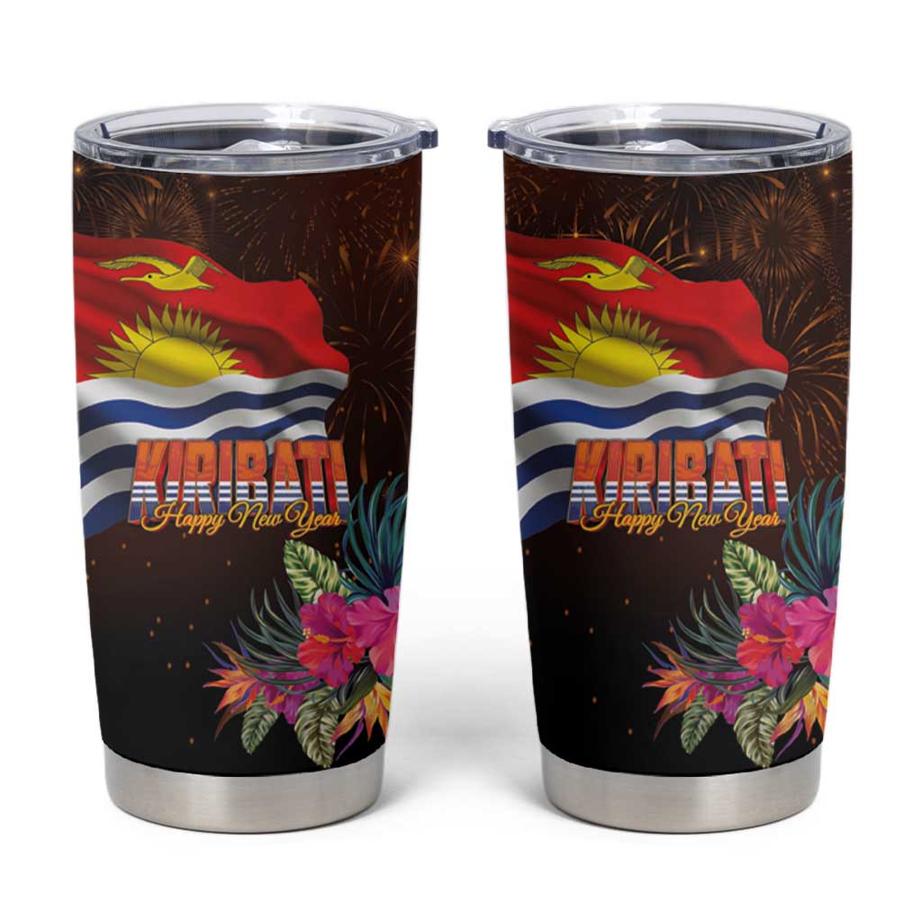 Kiribati Flag and Fireworks Tumbler Cup First Place Welcome the New Year LT03 Black - Polynesian Pride