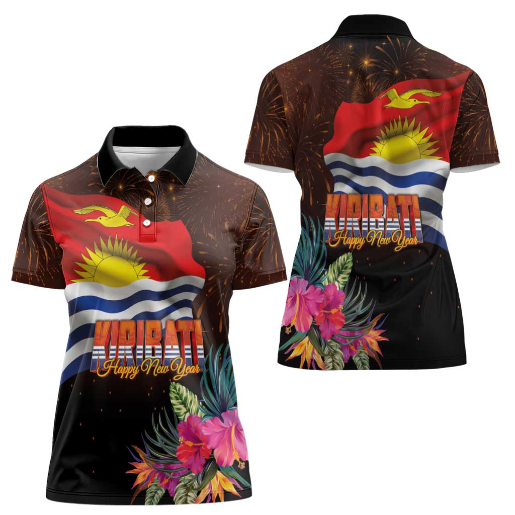 Kiribati Flag and Fireworks Women Polo Shirt First Place Welcome the New Year - Polynesian Pride