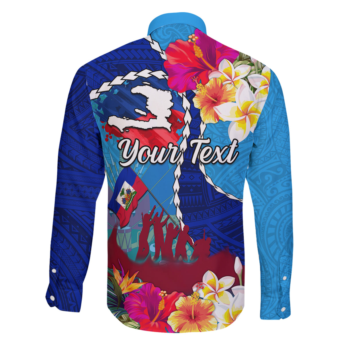Personalised Haiti 220th Anniversary Independence Day Family Matching Long Sleeve Bodycon Dress and Hawaiian Shirt Ayiti Flower with Polynesian Pattern LT03 - Polynesian Pride