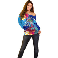 Personalised Haiti 220th Anniversary Independence Day Off Shoulder Sweater Ayiti Flower with Polynesian Pattern LT03 - Polynesian Pride