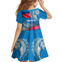 Personalised Haiti Coat Of Arms Family Matching Off Shoulder Maxi Dress and Hawaiian Shirt Repiblik d Ayiti Tropical Flower Blue Polynesian Pattern LT03 - Polynesian Pride